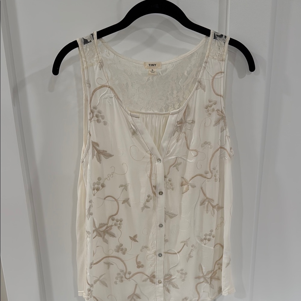 Anthropologie Tiny Cream Floral Lace Tank Top